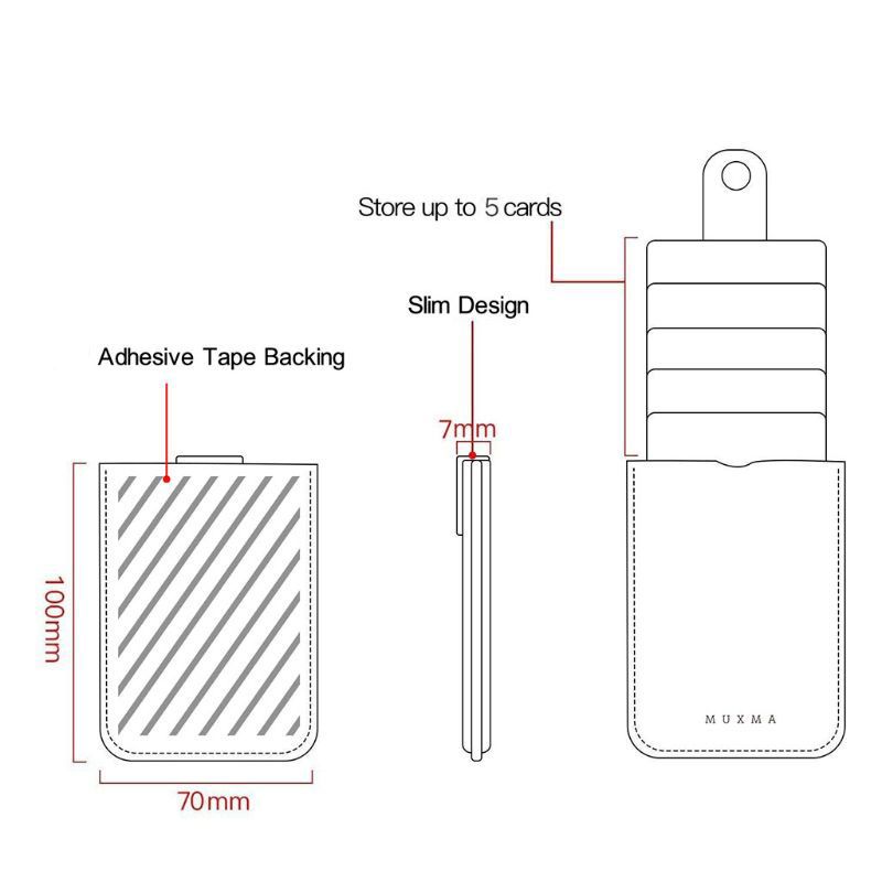 Fashion New Men Women PU Leather Wallet Card Holder Bag Adhesive Holder Case Pouch Sticker for Cell Phone 5 Card Pockets