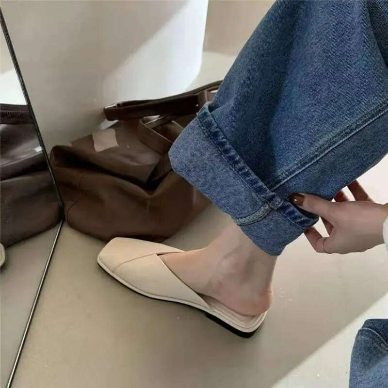 Fashion Slip on Mules Big Size 43 2025 Summer Women Flat Casual Outdoor Square Toe Shoes Ladies Slippers