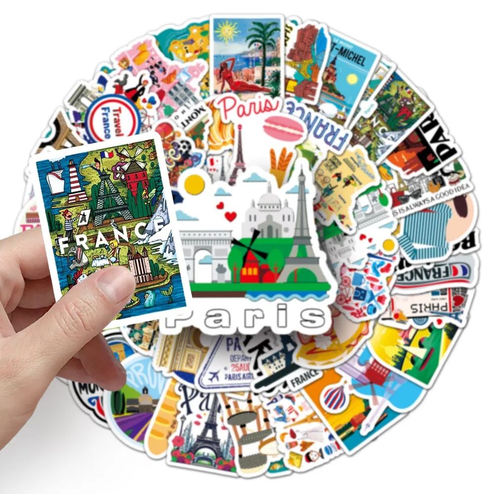 French Famous Paris 10/50pcs Tourist Landmark Check-in Attractions Stickers Travel DIY Travel Hand Account Guka Decal Kids Toys smile