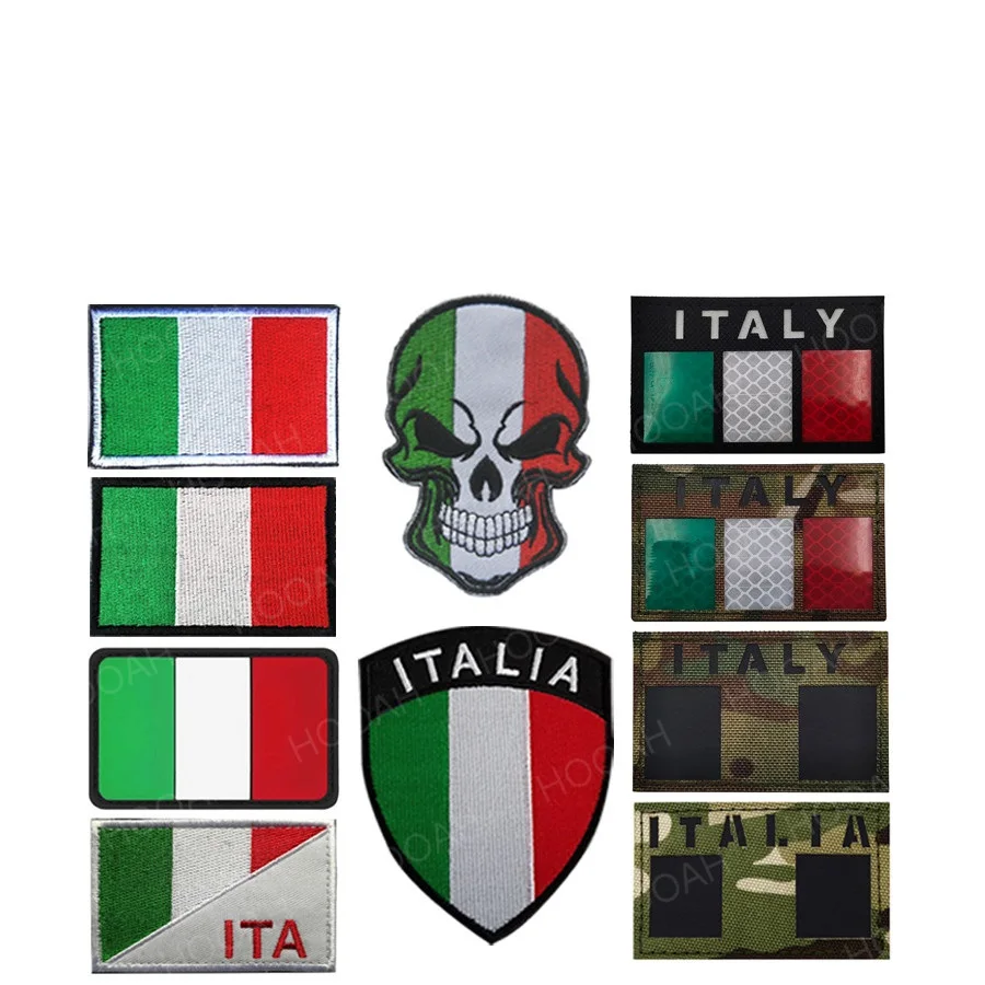 Italy Flag Embroidered Patch Tactical Emblem Appliques Italia Italian PVC Rubber Embroidery Badges