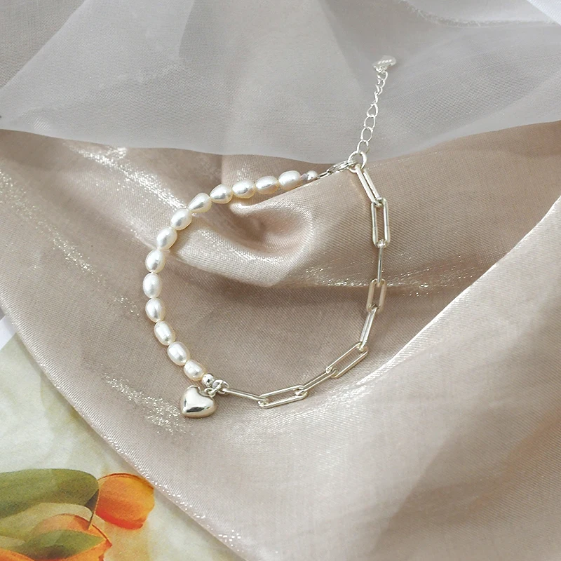 Natural ASHIQI Korean Style Freshwater Pearl Necklace Sterling Sier ing Bracelet Jewelry for Women smile