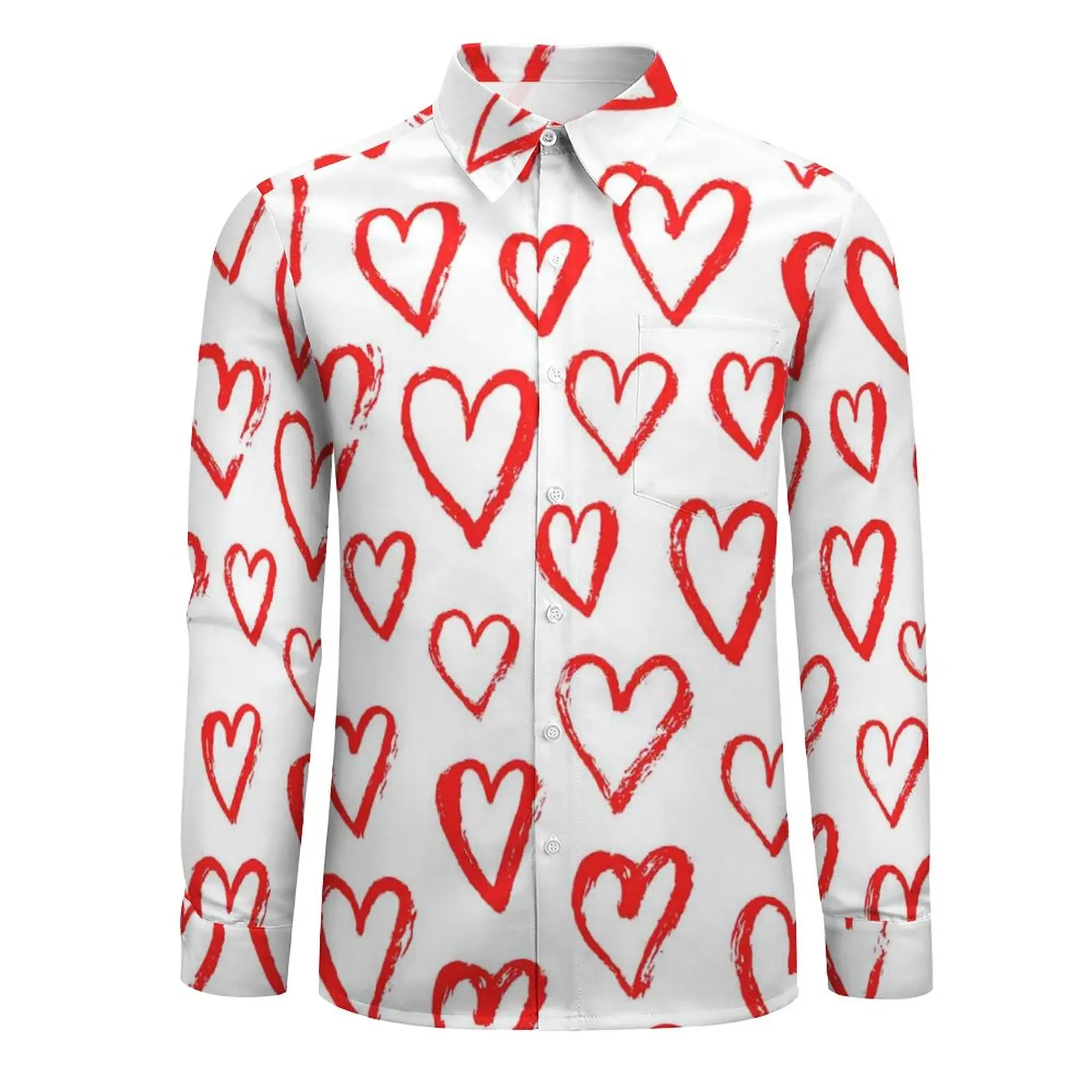 Red new Heart 2025 Casual Shirts Men Graffiti Art Print Shirt Long Sleeve Vintage Y2K Blouses Autumn Pattern Top Plus Size 3XL 4XL