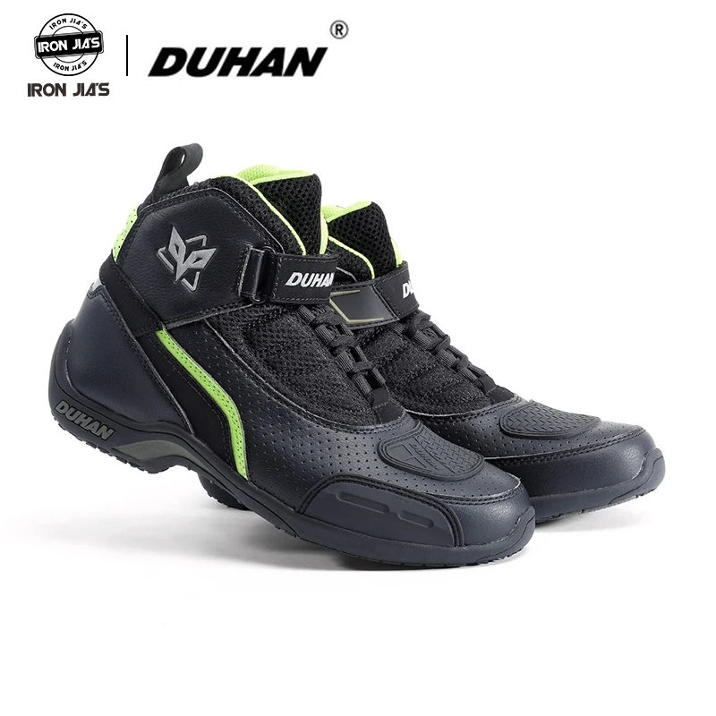 Men Motorcycle Leather Boots Summer Breathable Moto Boots Motocross Off-Road Racing Boots Motorbike Riding Biker Boots Black smile