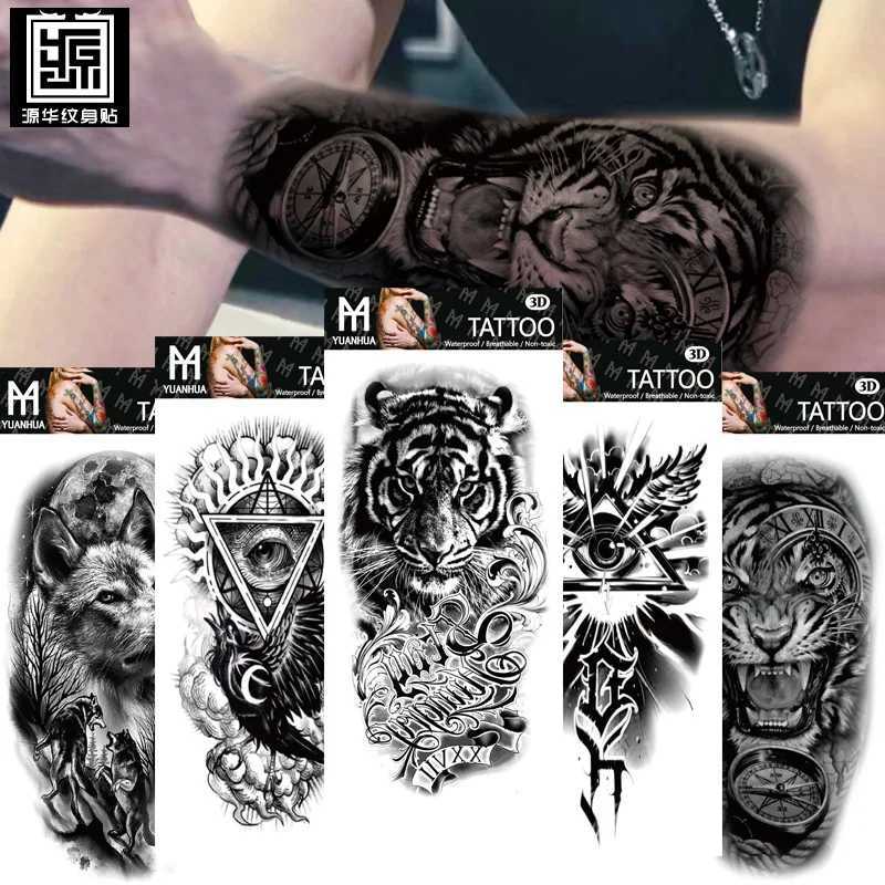 Size 208x95mm New Waterproof Animal Terrifying Temporary Tattoo Tiger Head Totem Tattoo Sticker W241109