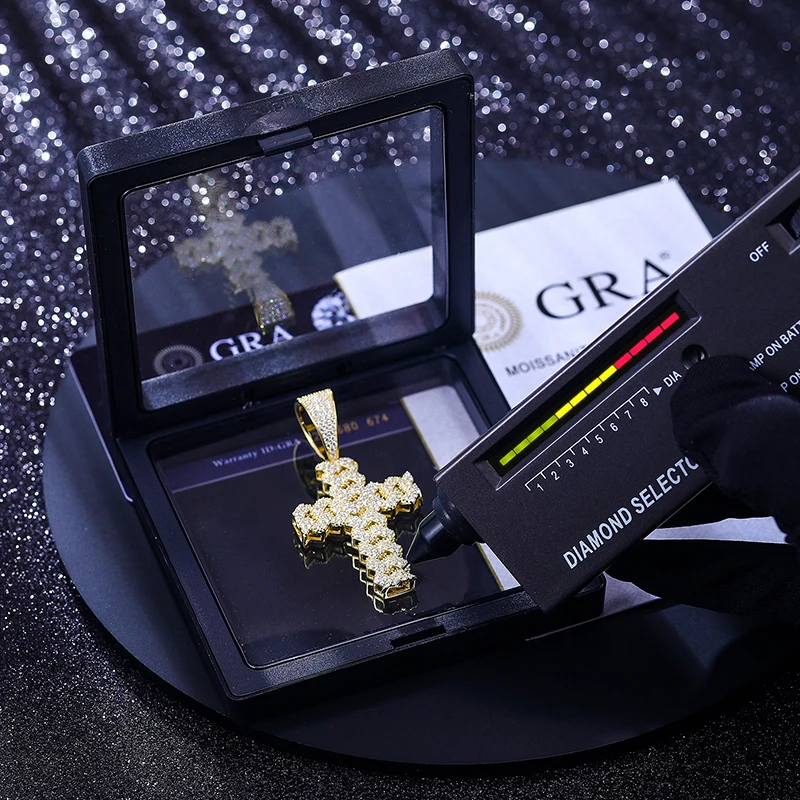 Men Women Hip Hop Cross Pendant Necklace With D VVS Moissanite Iced Out Bling 925 Sterling Silver Necklaces Hip Hop Jewelry Gift