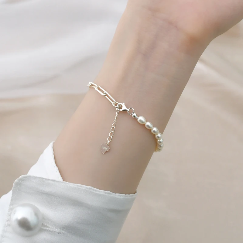 Natural ASHIQI Korean Style Freshwater Pearl Necklace Sterling Sier ing Bracelet Jewelry for Women smile