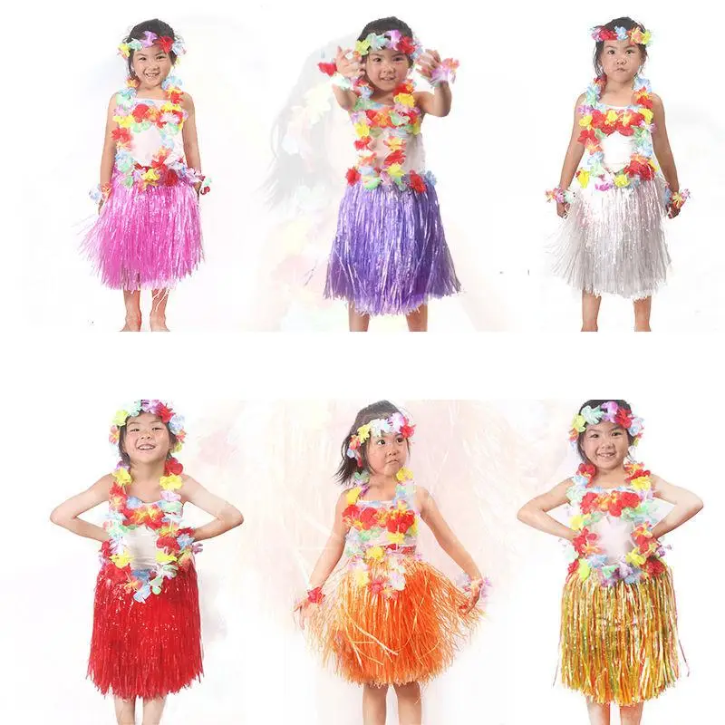 Adult Stage Plastic Kid Fibers Grass Skirts Hula Skirt Cosplay Costume Halloween Hawaiian Costumes Festive & Party Supplies smile &