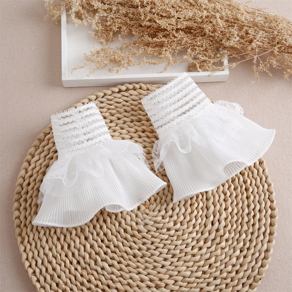1 Detachable Blouse Pair Wrist Warmers Wrist Lace Cuff False Cuffs Lace Cuffs On Hands Gauze White Ruched False Sleeve Cuffs DIY smile