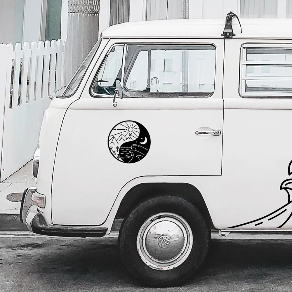 Mountain Stickers Camper Van Sea Day ddmysmile Night Stickers,Motorhome RV Suv Car Styling Vinyl Accessories Decoration Smile