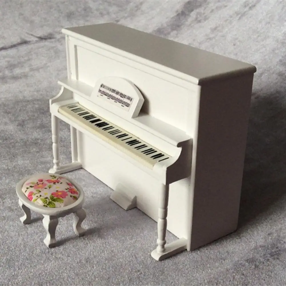 1 Set Smooth DIY Wear-resistance Miniature Scale 1:12 Dollhouse Piano Wooden Dollhouse Piano for Doll House