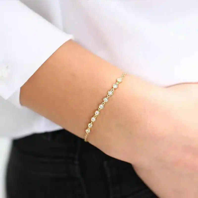 Moissanite Bezel Lnngy 3MM Bracelet Sterling Sier Adjustable Chain Bracelets for Women 2023 Trend Multilayer Wrist Jewelry smile