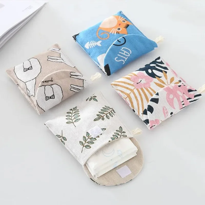 Sanitary Napkin Canvas Girl Storage Bag Sanitary Pads Bags Travel Makeup Bag Organizer Money Card Lipstick Earphone Storage Bag smile