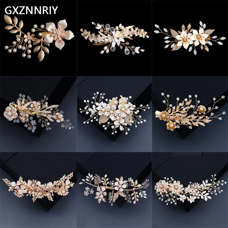 Wedding Hair Accessories Bridal Crystal Rhinestone Flower Hair Clips for Women Hairpin Pearl Barrette Bride Headpiece Jewelry smile