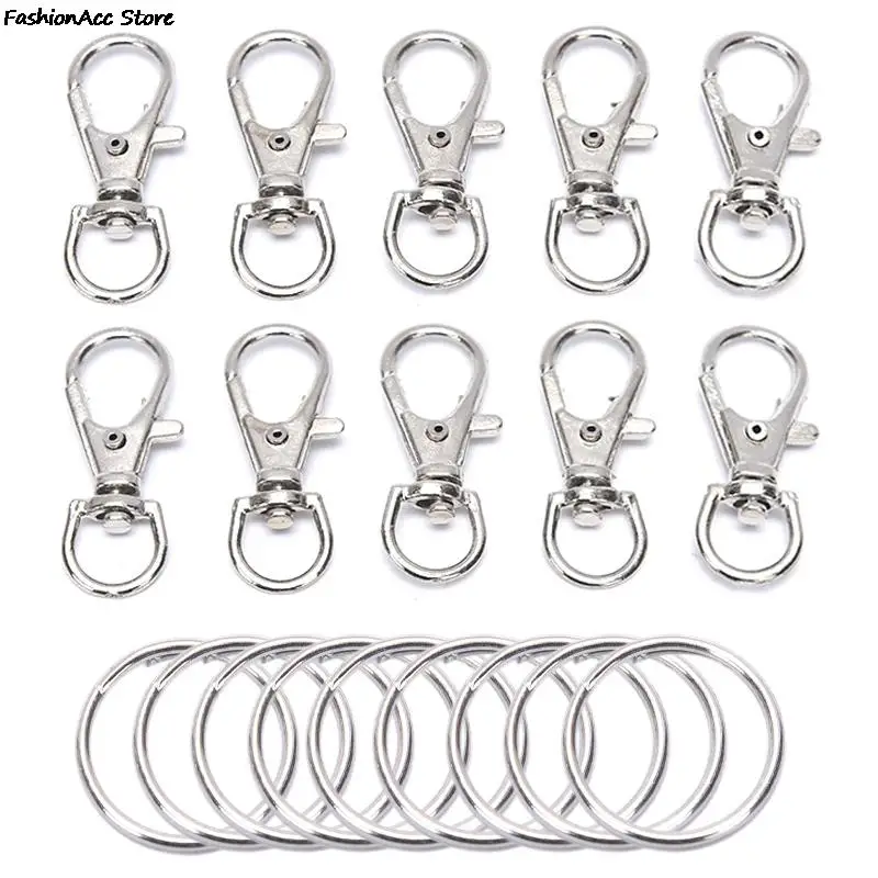 new 50pcs 2025 Metal Key Chain Rings Swivel Clasps Lanyard Snap Hook Lobster Claw Clasps Jewelry Finding 25pcs Clasp +25pcs Chain Rings
