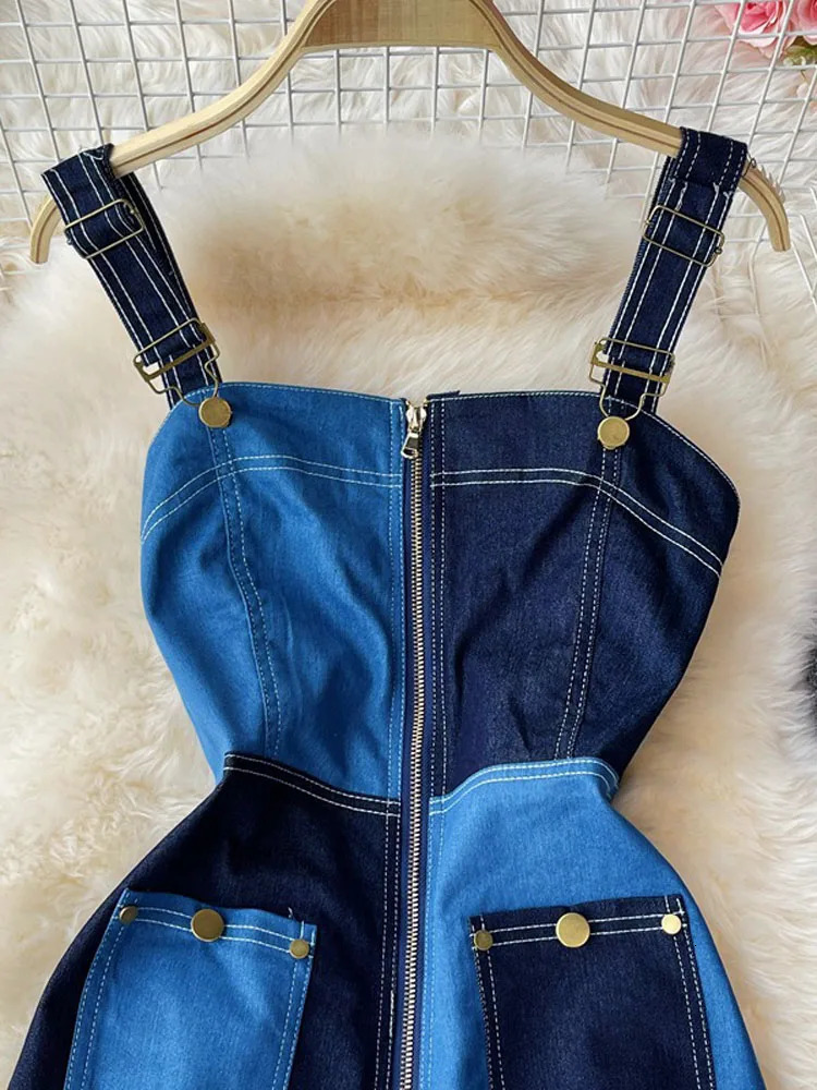 Summer womens Denim suspenders Jeans Blue Straight wide legs street style loose high waist denim Jumpsuit womenLTKBlue1 240409