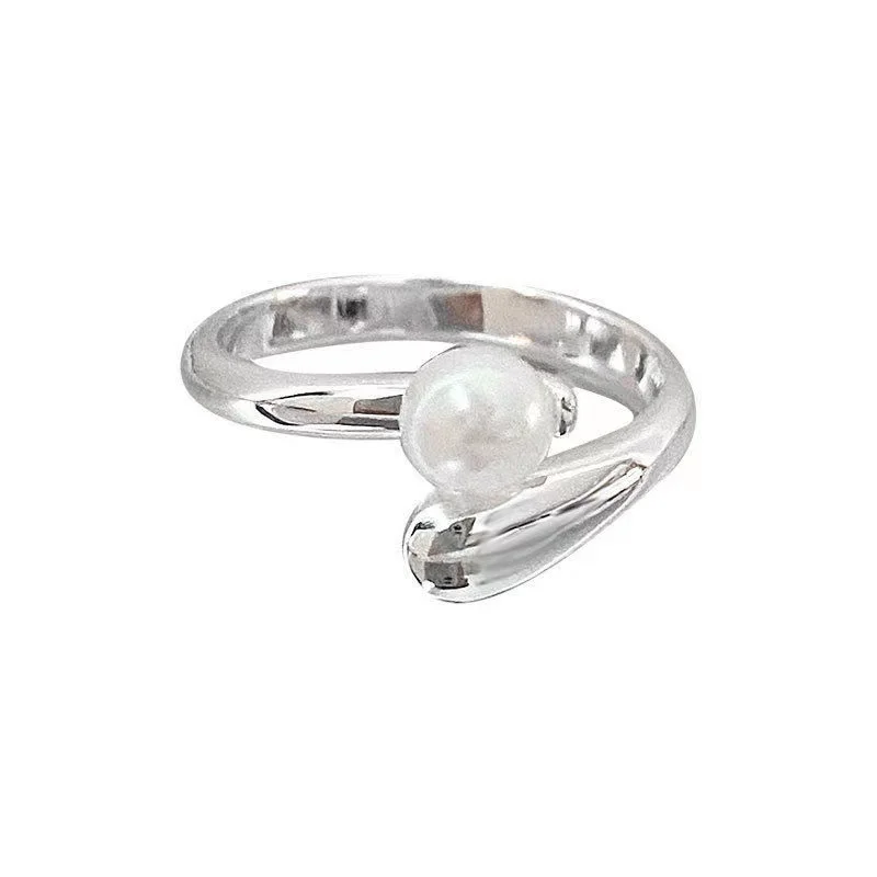 pearl cross sterling sier ring female simple gentle elegant sweet temperament personality opening ring smile