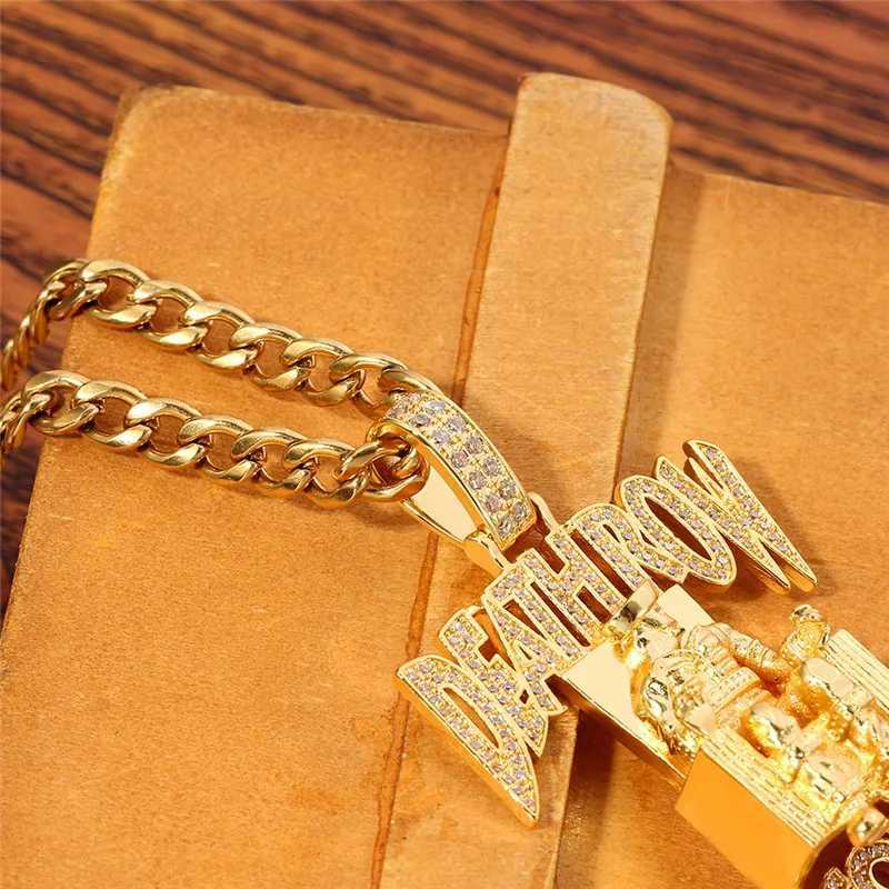 Pendant Necklaces Hip Hop Death Row Records prisoner necklace rhinestone pendant accessories men and women ice out jewelry J241109