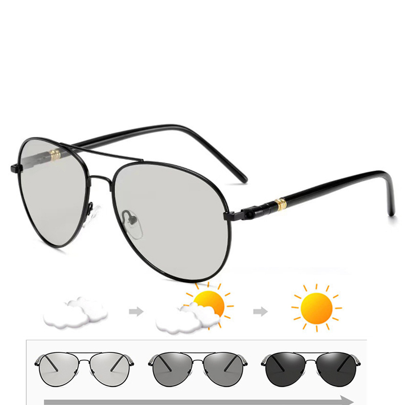 Polarized Sunglasses for Men Photochromic Mirror Night Aviation Metal Frame Black Pilot Retro Sun Glasses Classic Driving Fishing Eyewear 209 CAVALLO 