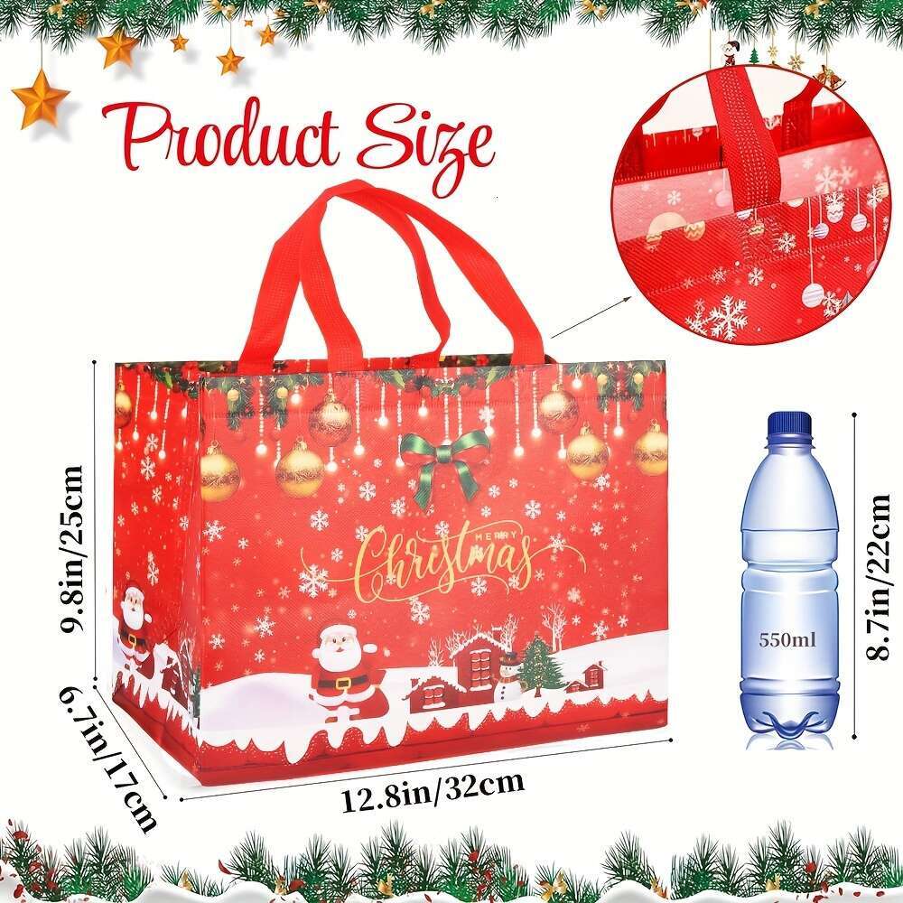 Christmas 8pcs Christmas Gift with Handles Durable Non-Woven Tote Bags for Holiday Presents, Party Favors Shopping Festive Santa, Snowman, Reindeer & 