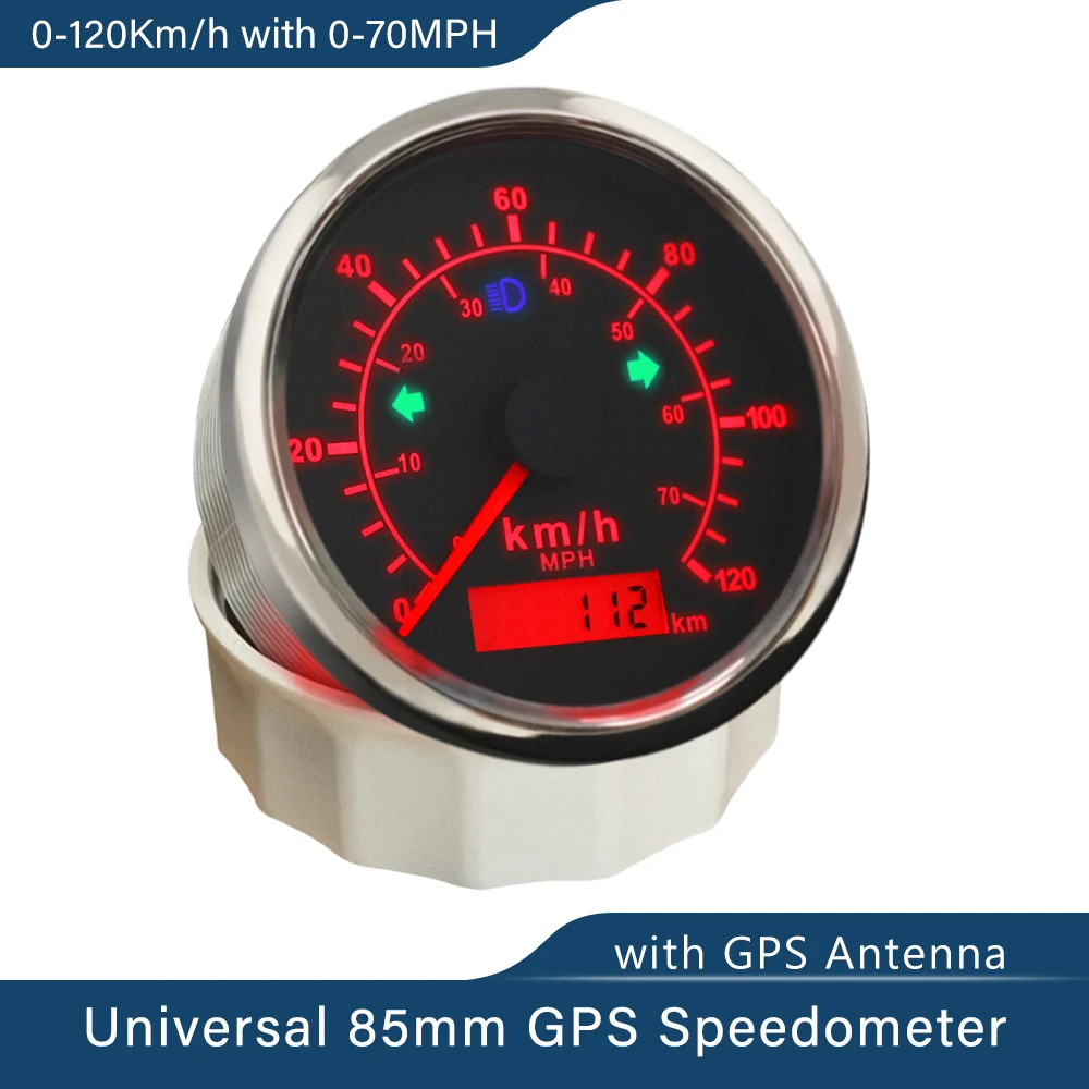 Universal Waterproof 85mm 70MPH 120km/h GPS Speedometer Adjustable Odometer With GPS Antenna With Red/Yellow Backlight for Car