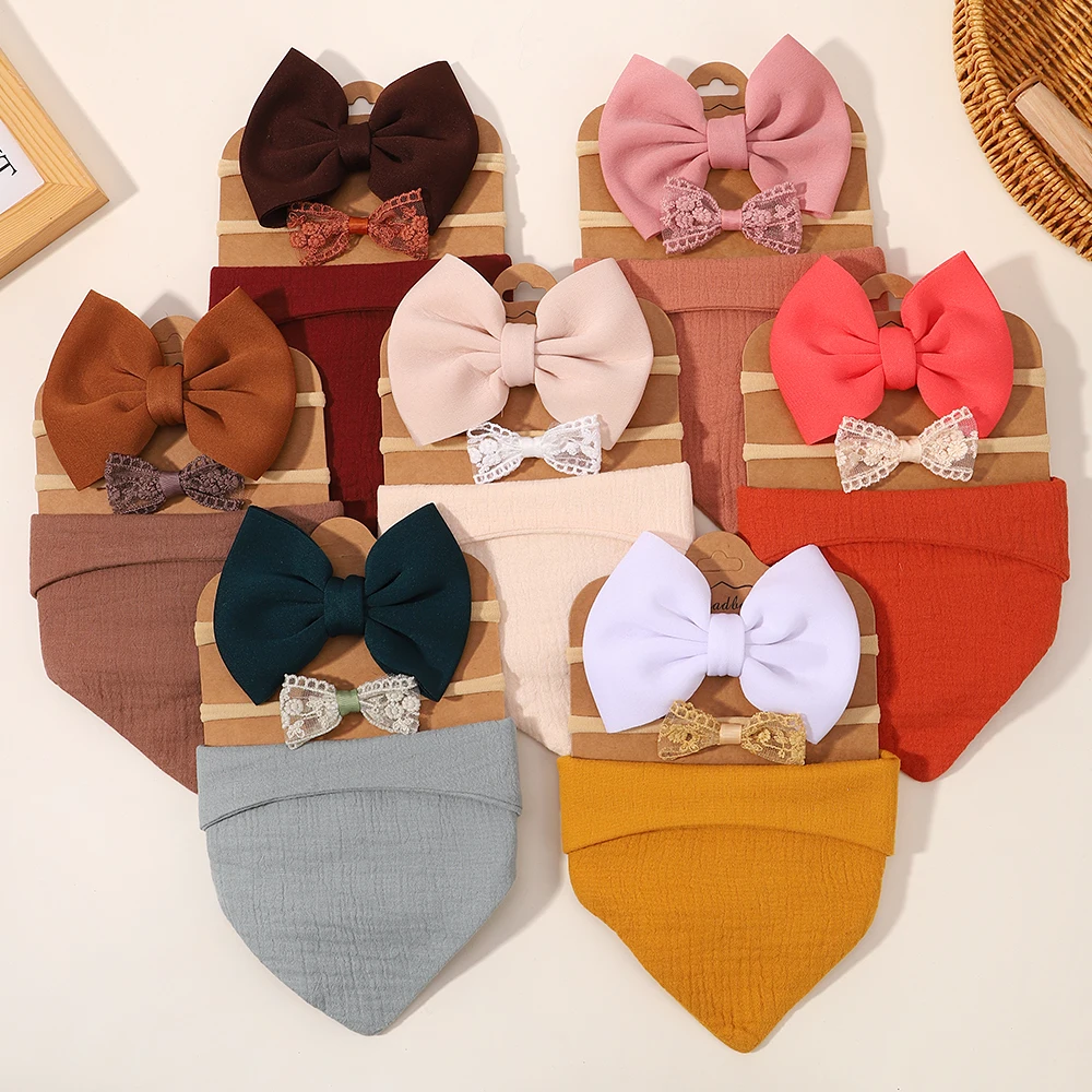 1/3Pcs Baby Headband Saliva 2025 Towel Set Floral Print Newborn Double Side Bibs new Boys Girls Bandana Burp Cloths Feeding Smock Stuff