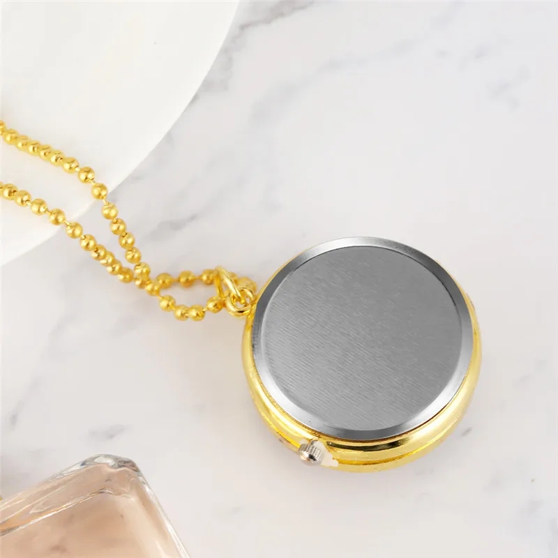 Case Little Boy Golden Design Small Size Quartz Pocket Watch for Men Women Sweater Necklace Chain Timepiece Reloj De Bolsillo smile