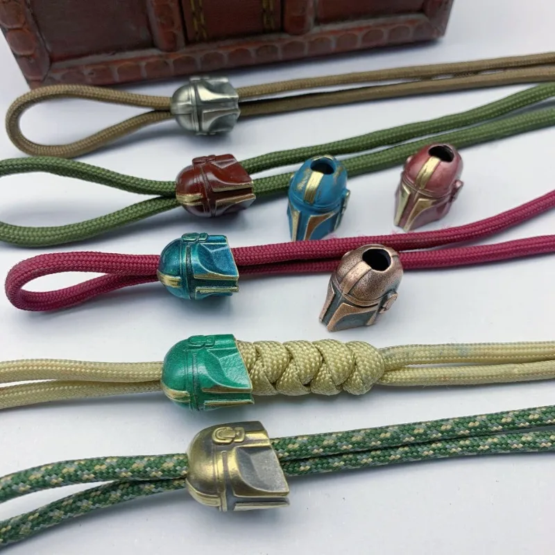 Folding Knife Helmet Alien Bead Paracord Woven Lanyard Keychain Pendants Brass DIY EDC Umbrella Rope Hangings Charms Accessories smile