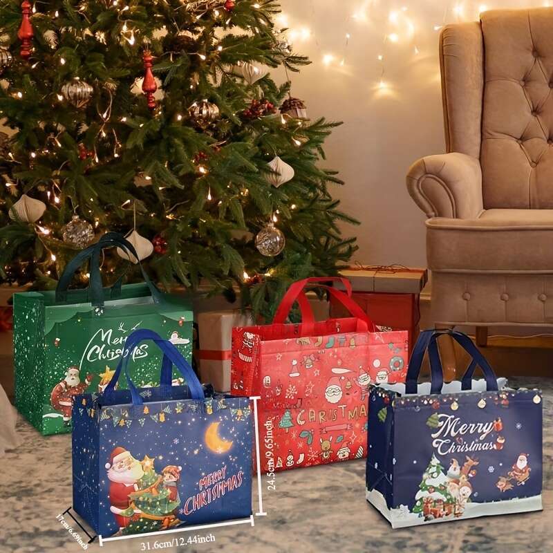 Christmas Festive 8pcs Christmas Gift with Handles - Durable Non-Woven Holiday Tote Bags for Party Favors & Presents