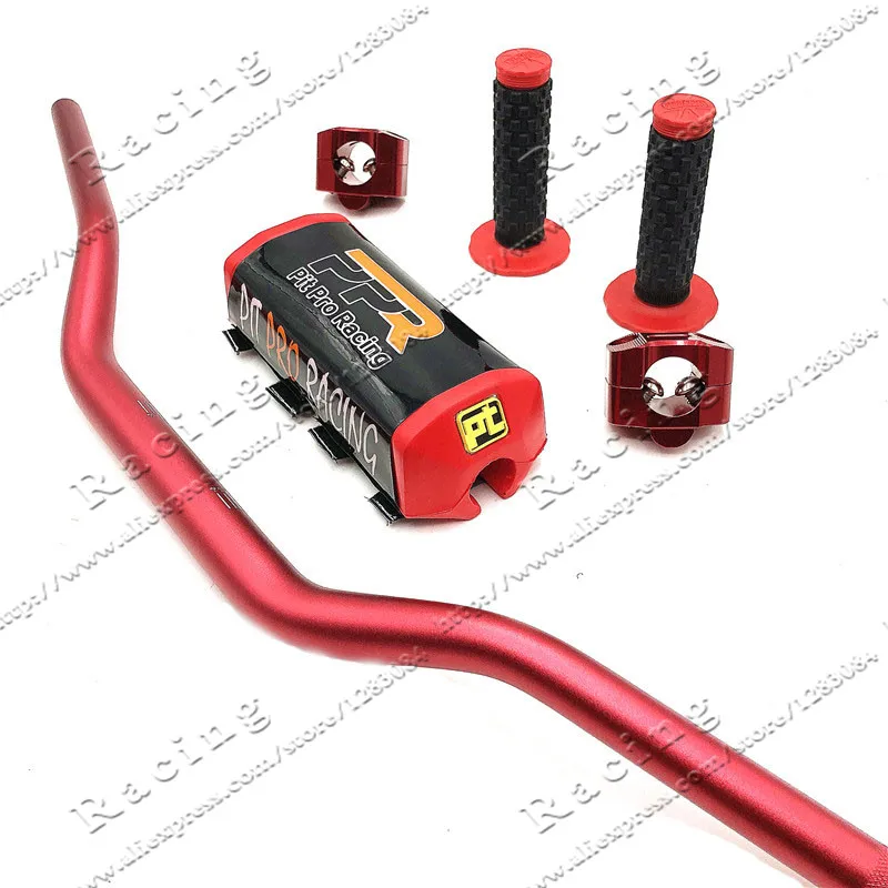 Racing Pit Handlebar Pro Pads With Handle Grips Handlebar Clamp Bar 1-1/8" Pit Bike Motocross Motorcycle Handlebar Red smile 1-1/8"