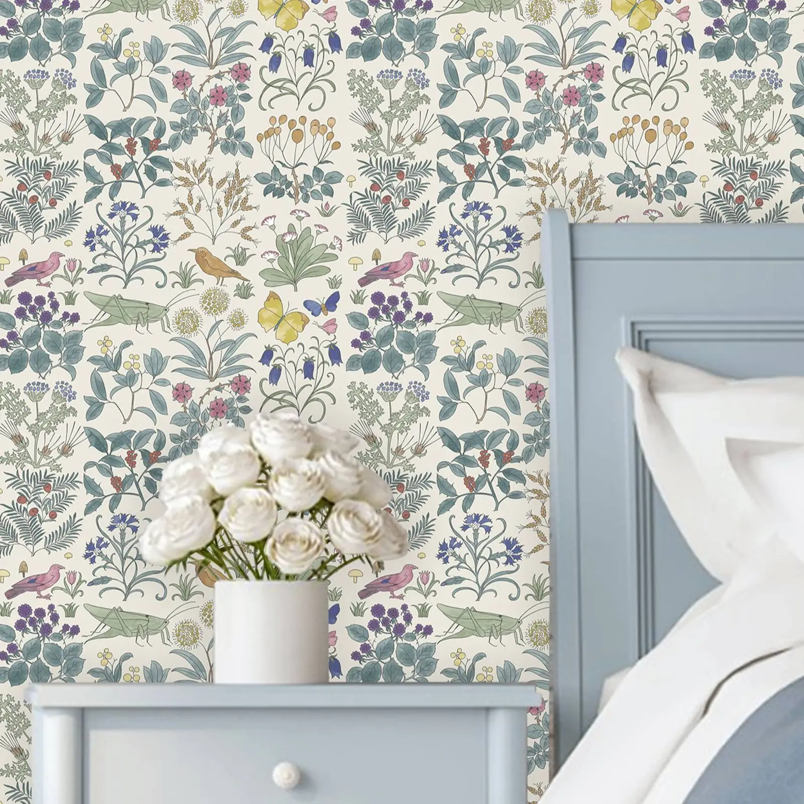 Apothecary's Garden Wallpaper with Garden plants & animals. Botanical plants Nordic Wallpaper, Scandinavian botanica wall papers