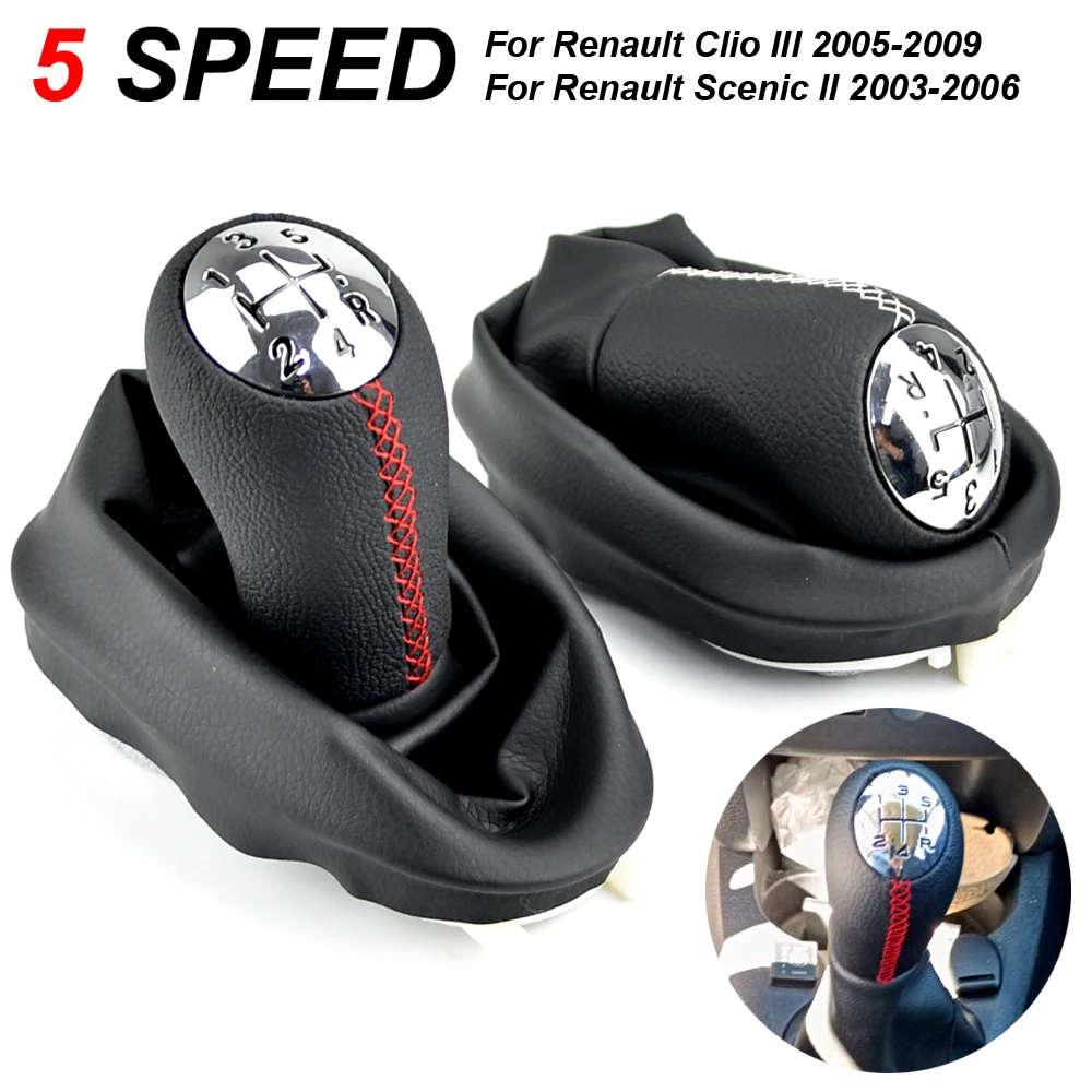 Knob Leather Gear Shift Lever Shifter Gaiter Boot Cover For Renault Clio 3 2005-2009 Megane 2002-2009 Kangoo 2009 smile