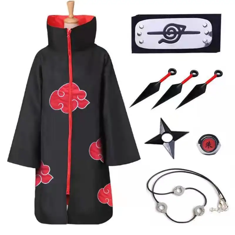 bilibili Akatsuki Cloak Adult Kids Itachi Long Black Robe Capes Halloween Party Cosplay for Anime Naruto Costume with Headband