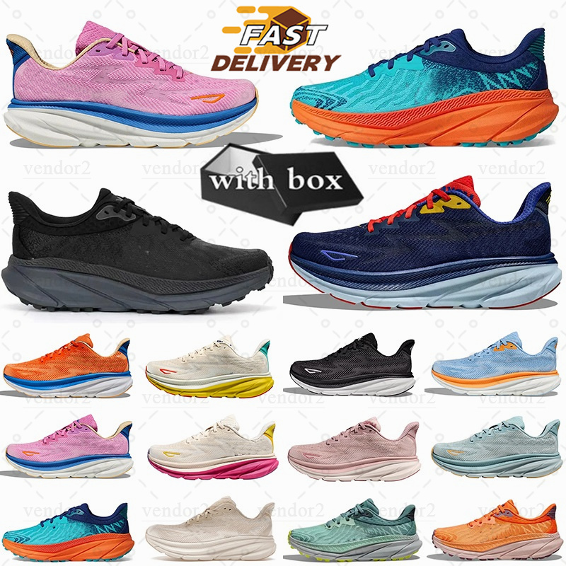 With box designers running shoes for mens women clifton 9 bondi 8 mens outdoor sports black yellow white platform womens sneakers size 36-45 fast shipping