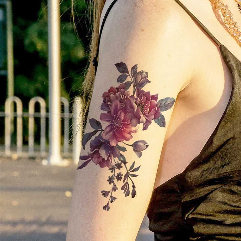 Hand drawn colorful flower tattoo stickers waterproof snake flower temporary tattoos female fake tattoos W241109