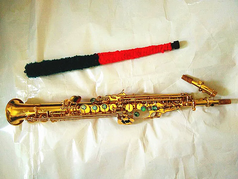 Brand New High quality Saxophone soprano BB straight flat wooden wind instrument key shell engraved pattern transport box