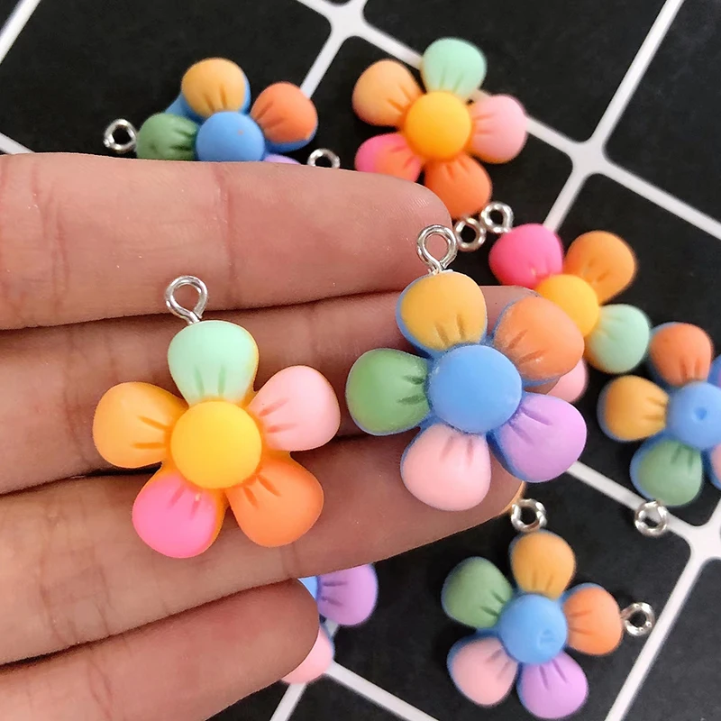 Colored 10pcs Korea Resin Five Petaled Flower Earring Charms DIY Pendants Accessory For Keychain Hair Rope Cute Jewelry Make smile