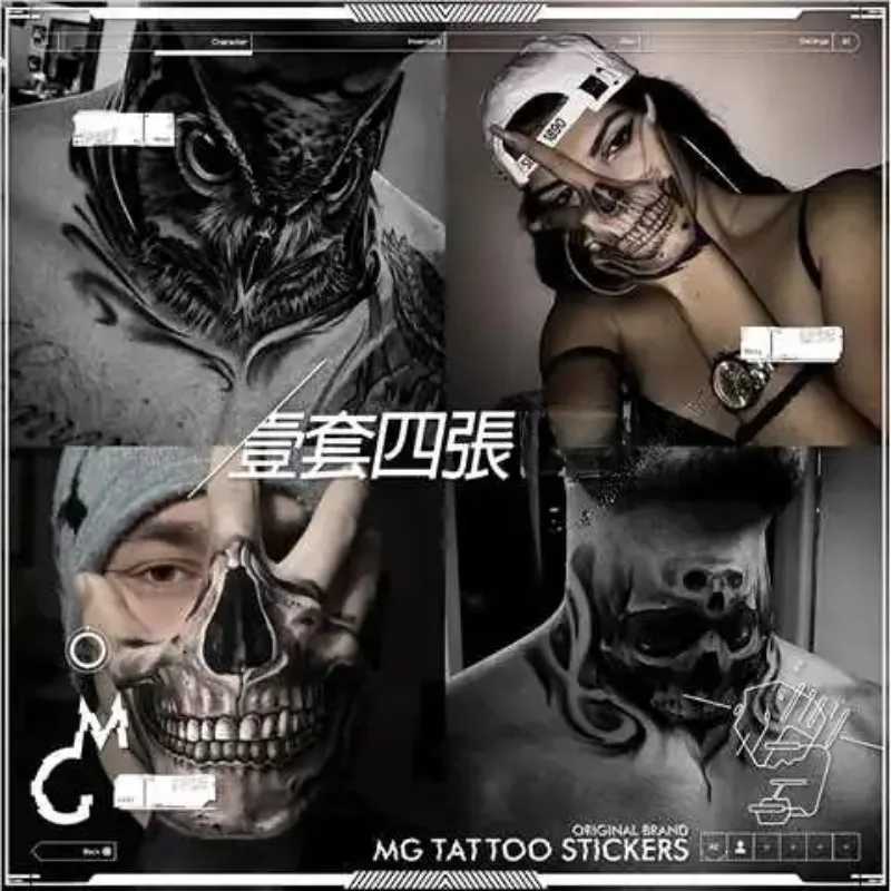 Skeleton Tattoo Stickers for Womens Facial and Hand Scary Temporary Tattoos Waterproof Skeleton Punk Fake Tattoos Durable Tattoo Stickers W241109