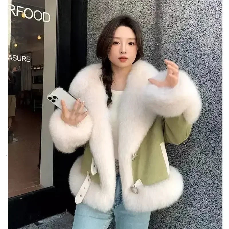MiiiiX elegant casual style faux fur coat womens winter jacket loose splicing motorcycle down coat Parkas womens clothing 241106