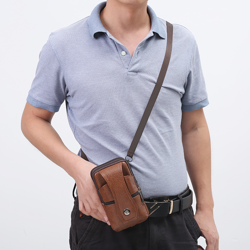 Bag Men Waist Leather Large Capacity Belt Bag Brown Shoulder Bags Crossbody Bags Multi-layer Buckle Mobile Phone Bag Bum Pouch smile