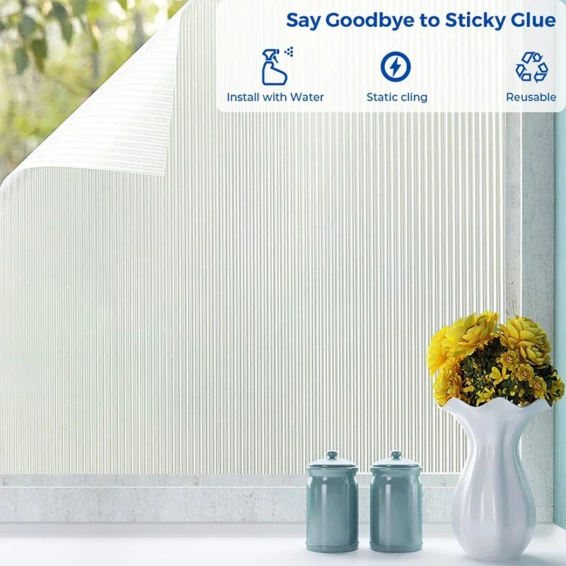 Frosted Opaque Glass Translucent Window Privacy ddmysmile Film Self-Adhesive Reeded Stripe Patterns For Bathroom Electrostatic Adsorption Smile
