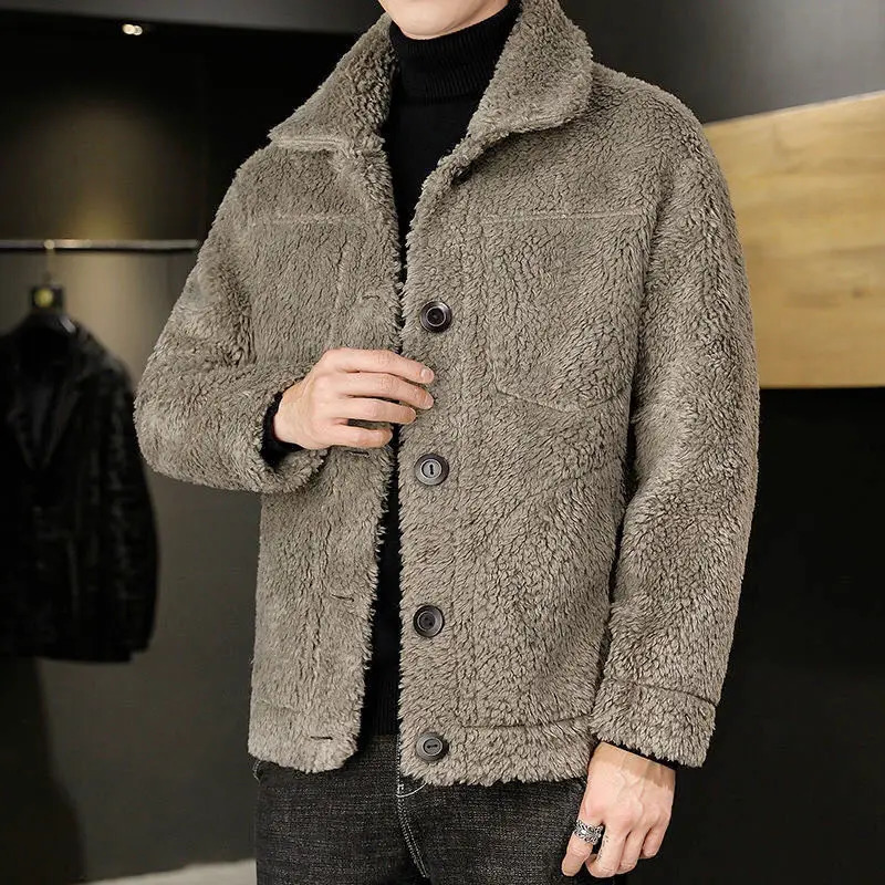 Mens autumn and winter solid color casual jacket mens short sleeved leather coat mens long sleeved warm jacket L56 241108