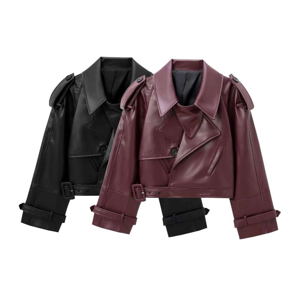 shanshi leather jacket women Women's autumn/winter fashion show silhouette shoulder motorcycle style lapel leather jacket