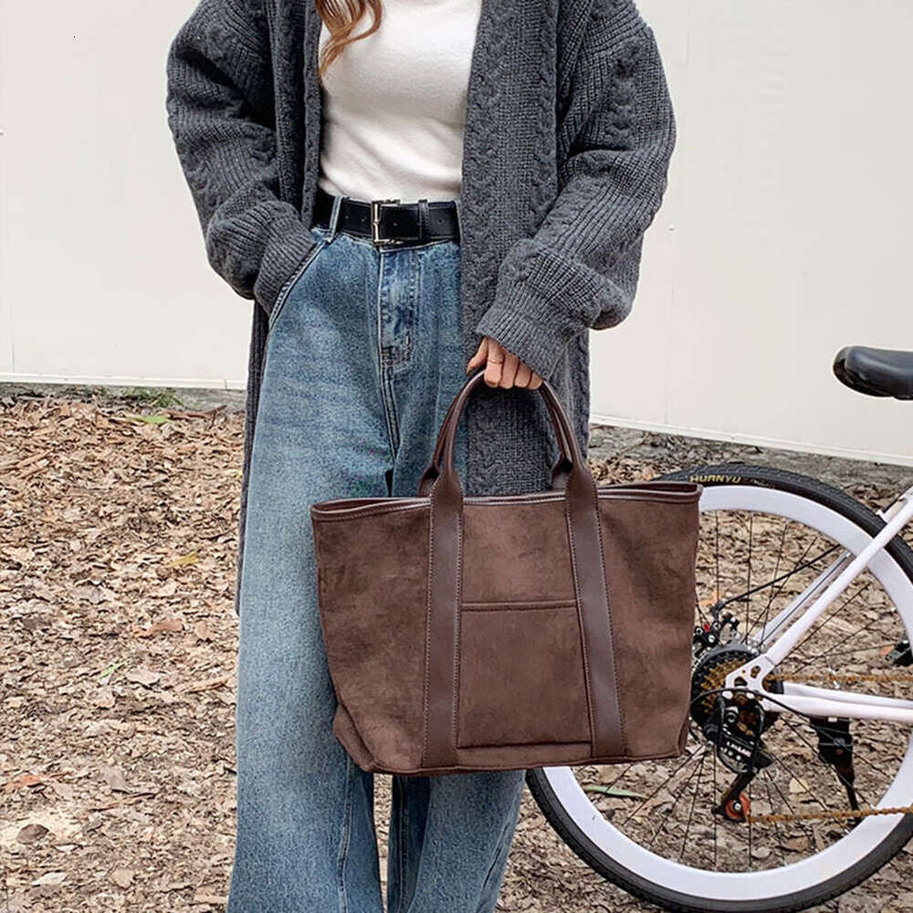Shoulder for Women Large Capacity Winter Handbag Suede Vintage Satchel Simple Commute Shopping Bag