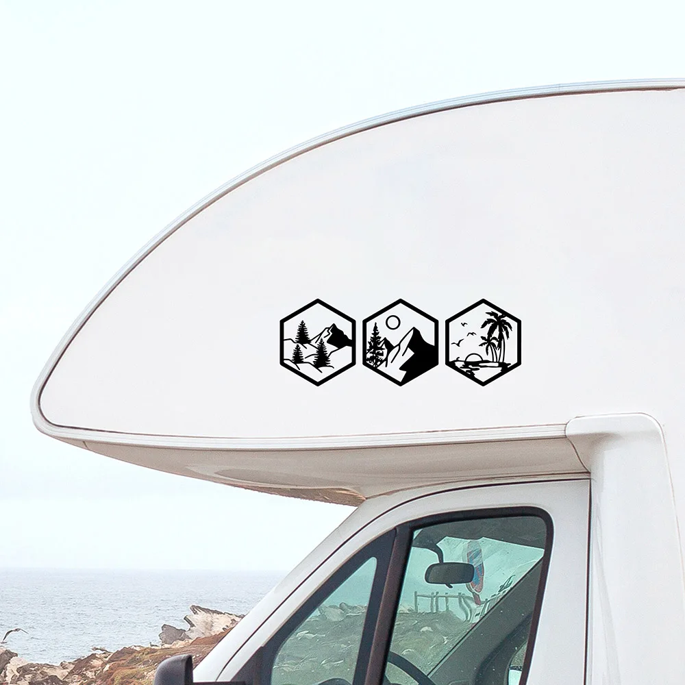 Sun Scene Mountain Wave Car ddmysmile Stickers Camper Motorhome Decor Vinyl Decals Accessories Die Cut Tunning Parts Smile