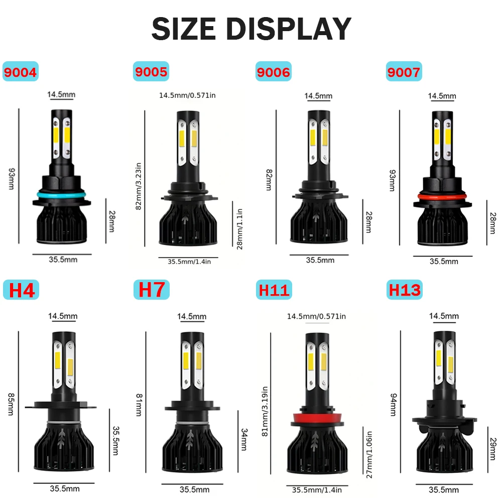 TEENRAM 65000LM LED Headlight 200W H7 H11 9005 9006 Hi-Lo Beam Lamp 9004 9007 H4 H13 All-in-one Car Turbo Light Kit 12V 24V