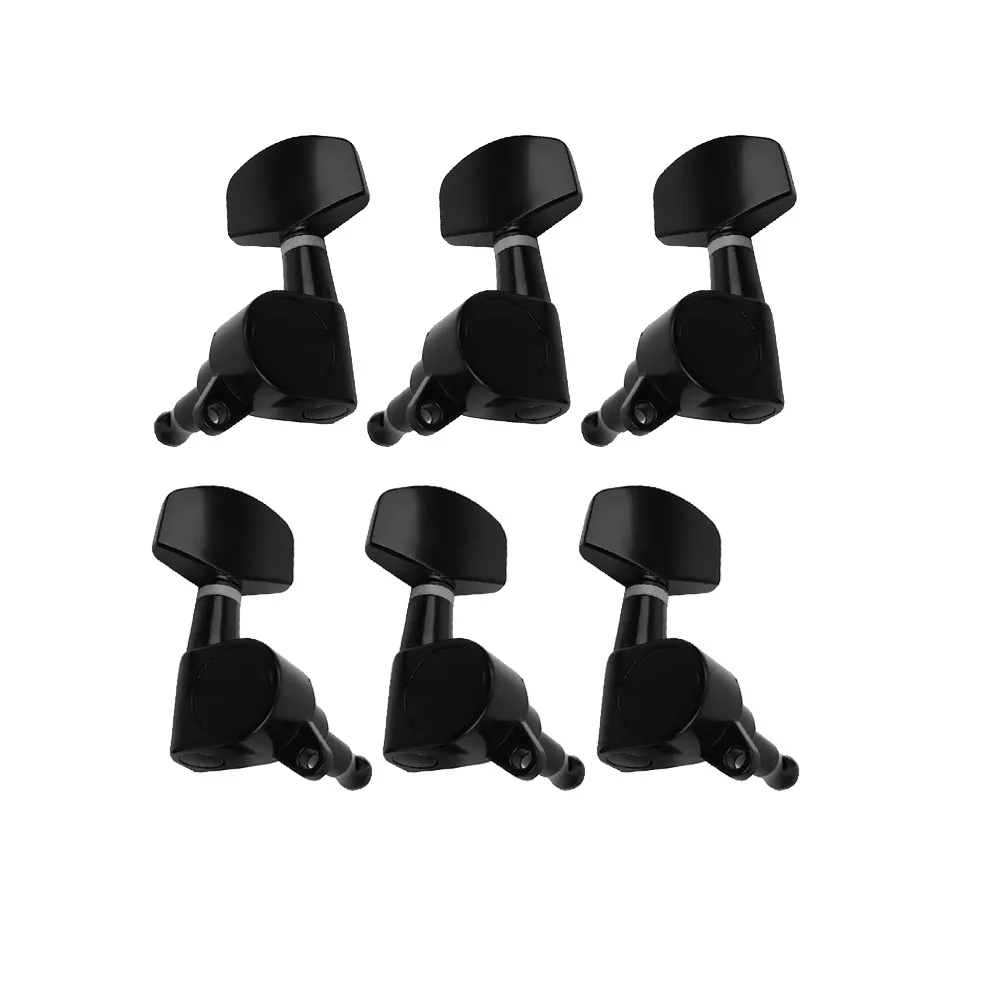 FLEOR 6PCS 3L3R Guitar Tuning Pegs Keys Machine Heads Full Closed Type Tuners for Electric Acoustic Guitar, Silver/Black Choose
