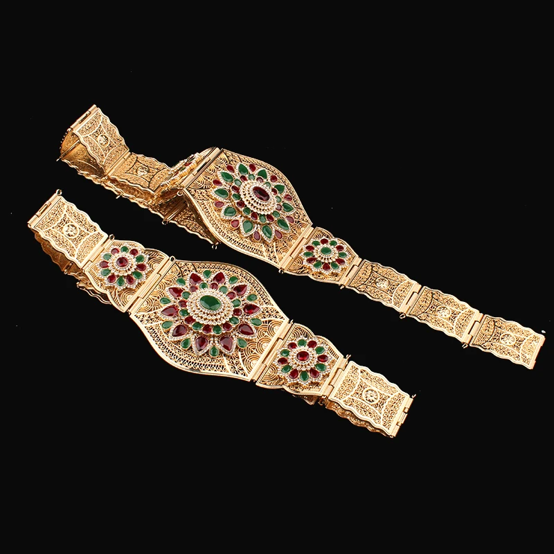 Belt Crystal Moroccan Flower Belt Wedding Jewelry Large Size Wide Waist Chain Bridal Gifts Bride Accessories Caftan smile
