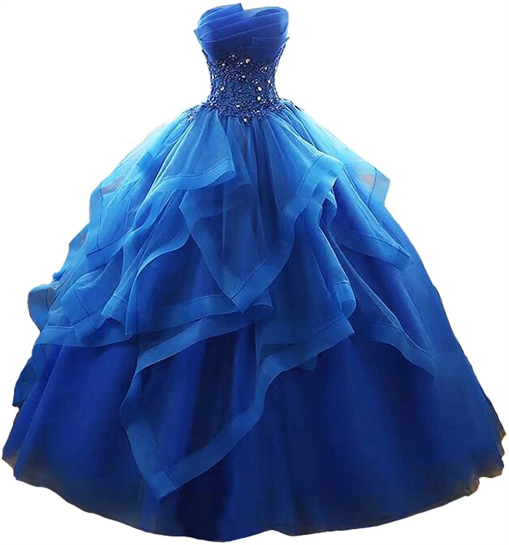 Ball Gown Princess Quinceanera Dresses Sequins Crystal Appliques Plus Size Tulle Lace-up Strapless Sweet 16 Princess Party Birthday Vestidos De 15 Ano