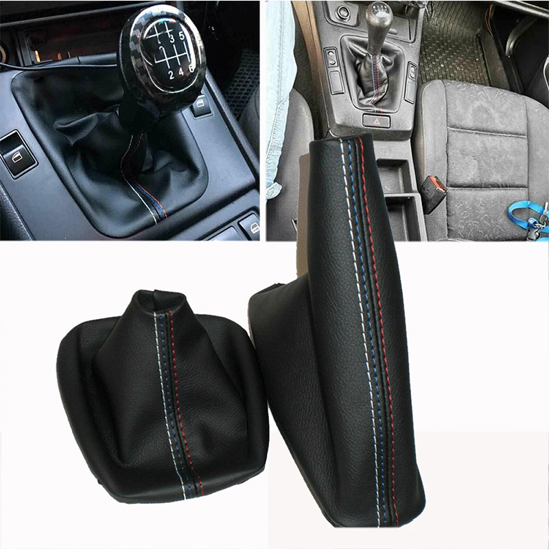 Car Shift Gear Stick Manual Handbrake Gaiter Shift Boot Black Leather Boot For 3 Series E36 E46 M3 Car Styling e073b 5 382d5