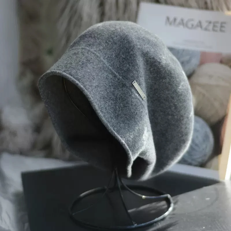 Cashmere Wool Simple Elegant Beret Autumn Winter Women Versatile Hat Bonnet Painter Caps Retail Wholesale smile